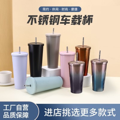 汽车杯冰霸杯双层不锈钢吸管杯杯子咖啡保温杯304批发高颜值水杯图3