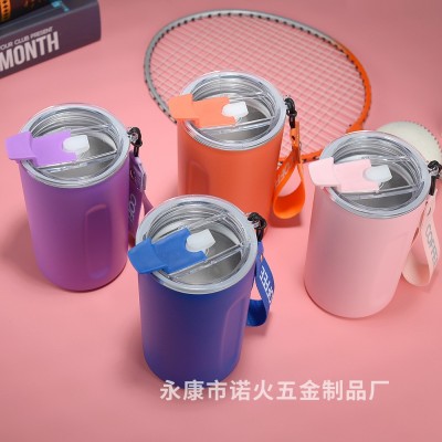 新款简约304不锈钢保温杯双饮吸管杯便携咖啡杯学生男女礼品杯子图2
