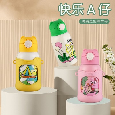 批发316不锈钢儿童保温杯一杯双盖弹跳吸管杯学生用便携运动水壶图3