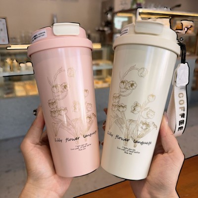 车载铃兰保温咖啡杯304不锈钢双饮保温杯便携大容量双层随行水杯图5