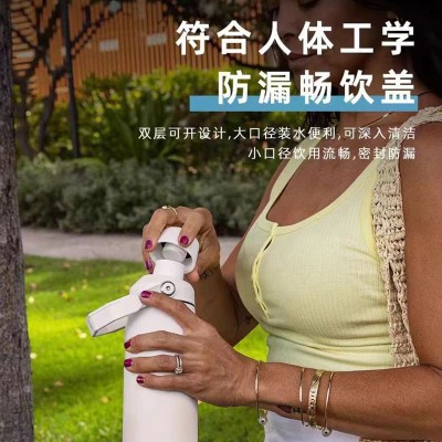 亚马逊304不锈钢歪嘴壶大容量户外便携冰牛杯双层真空提手保温杯图2