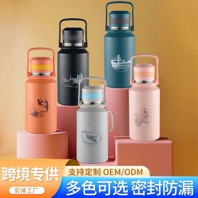 新款大容量316不锈钢双层保温杯高颜值多色提手壶户外运动保温壶