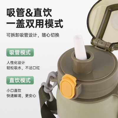 新款健身不锈钢水杯学生运动水杯大容量提绳保温杯弹跳斜跨背带壶