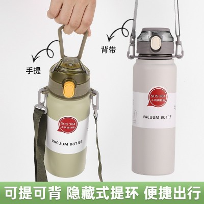 新款健身不锈钢水杯学生运动水杯大容量提绳保温杯弹跳斜跨背带壶图5