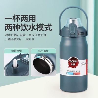 跨境直供316不锈钢保温杯运动户外吸管运动水壶便携大容量提手壶图2