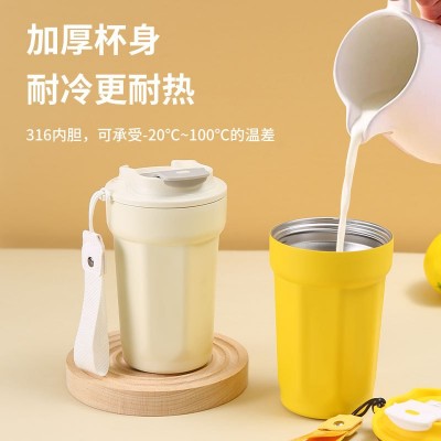 新款316不锈钢八角咖啡杯双层真空保温杯户外便携提绳随行杯批发图3
