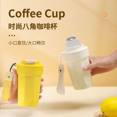 新款316不锈钢八角咖啡杯双层真空保温杯户外便携提绳随行杯批发图2