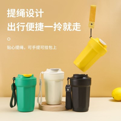 新款316不锈钢八角咖啡杯双层真空保温杯户外便携提绳随行杯批发图4