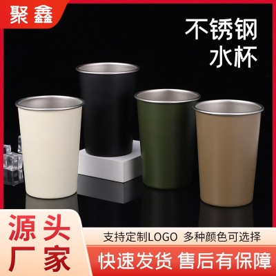 厂家直营304不锈钢酒杯随便携防摔卷边套装啤酒杯户外露营杯子图2