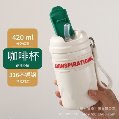 跨境316不锈钢手提吸管咖啡杯学生简约杯户外休闲随手车载网红杯图3