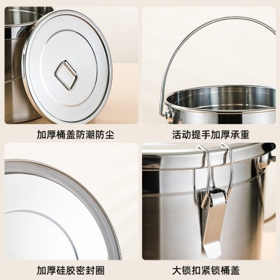 不锈钢桶密封桶带卡扣带盖手提水桶幼儿园饭菜送餐桶牛奶桶运输桶图2
