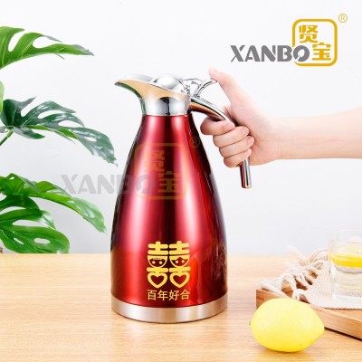 不锈钢双层真空红色保温壶欧式家用冷热水壶结婚喜庆用品批发图3