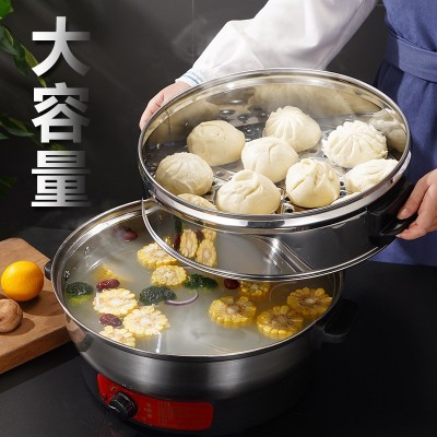 商用可定时三层电热蒸锅不锈钢节能蒸包炉多功能电蒸锅家用电蒸笼图3