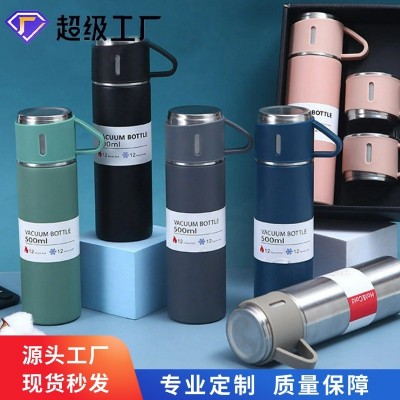 家用304不锈钢保温杯套装一盖多用带手柄水杯礼品高档商 务随手杯图2