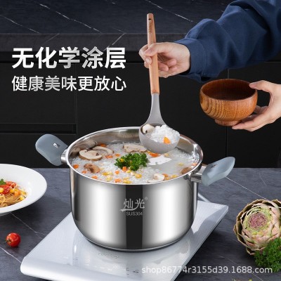 灿光304材质加厚不锈钢硅胶手柄家用汤锅奶锅源头工厂图2
