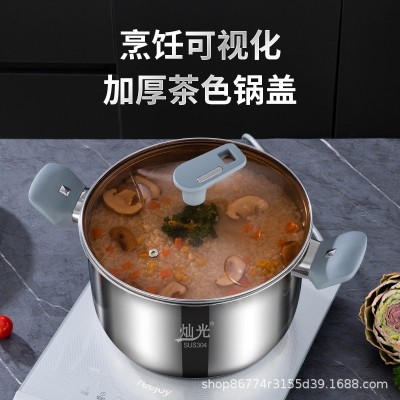 灿光304材质加厚不锈钢硅胶手柄家用汤锅奶锅源头工厂图4