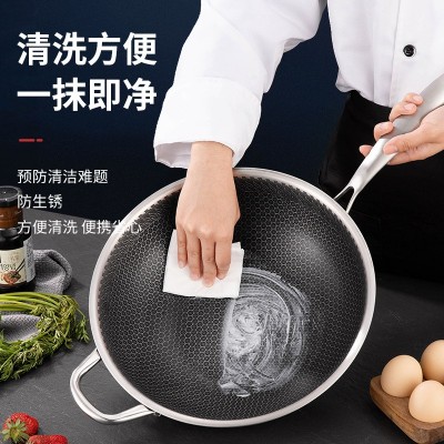 316不锈钢炒锅 加厚双面屏蜂窝无涂层不粘炒锅 电磁炉通用平底锅图4