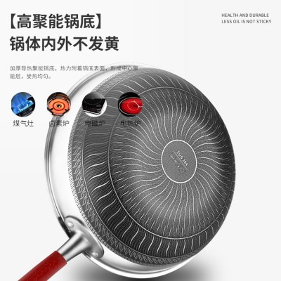 304不锈钢炒锅双面蜂窝平底不粘炒煎锅电磁炉燃气灶煤气灶通用款图4