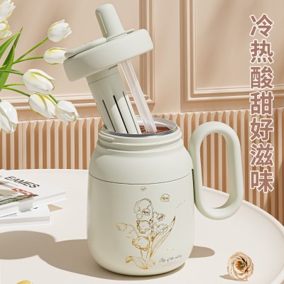 高颜值316不锈钢陶瓷内胆保温杯女生茶水分离泡茶杯子吸 管咖啡杯图3