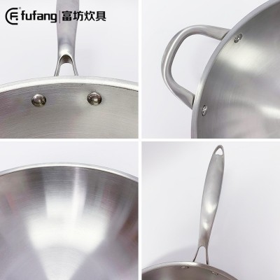 双层底不锈钢炒锅无涂层不粘锅家用炒菜锅电磁炉通用不锈钢锅批发图2