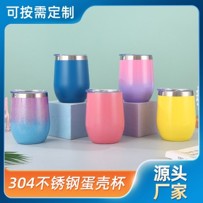 亚马逊爆款304不锈钢蛋壳杯12oz红酒杯保温保冷U型大肚水杯 子批发图3