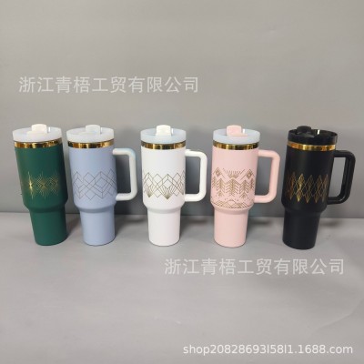 新款40oz汽车杯大容量手柄杯冰霸杯带吸管的不锈钢保温杯厂家直销图2