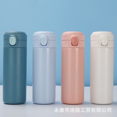 简约304不锈钢豌豆杯双层真空弹跳盖保温杯可爱便携直身 保温水杯图2