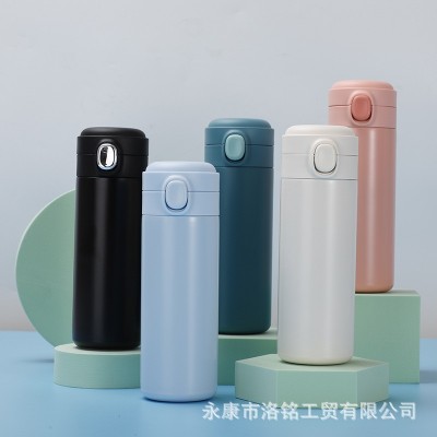 简约304不锈钢豌豆杯双层真空弹跳盖保温杯可爱便携直身 保温水杯图3