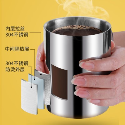 304不锈钢水杯牛奶杯幼儿园儿童水杯双层隔热口杯不锈钢杯子带盖图2