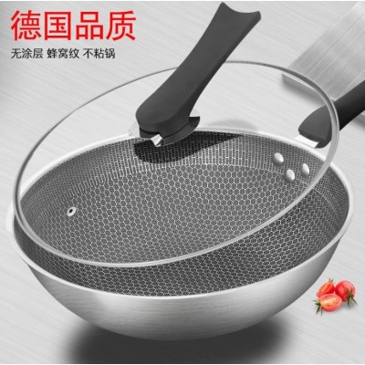 厂家直销304不锈钢无涂层不粘锅电磁炉平底锅家用炒菜锅 礼品锅具图2