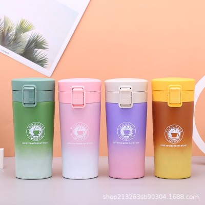 网红弹跳盖不锈钢咖啡杯广告礼品定制304保温杯时尚渐变色咖啡杯图2
