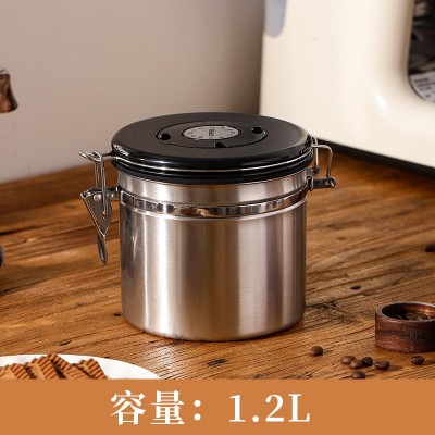 304不锈钢咖啡豆密封罐 排气阀呼吸密封储物罐带勺子保鲜罐咖啡罐图5