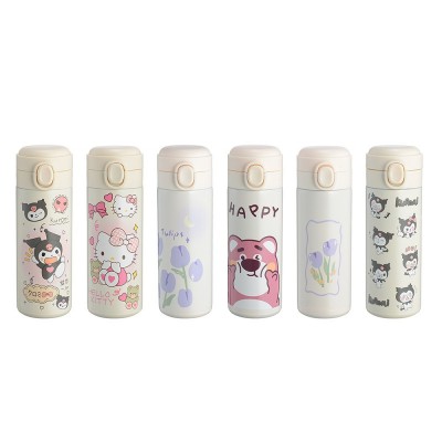 新款创意304不锈钢简约少女ins可爱风卡通水杯弹盖直饮保温保冷杯图1