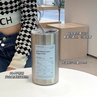 美式保温保冷马克杯不锈钢咖啡杯随行杯拿铁杯子高颜值水杯带吸管图4