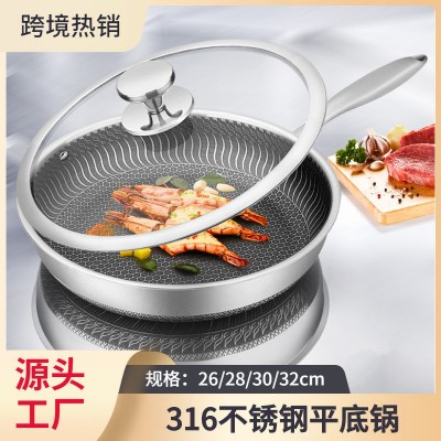 严选家用厨房316不锈钢煎锅双面屏蜂窝平底锅带盖不粘煎 炒锅代发图2