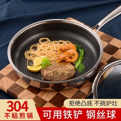 定制304不锈钢蜂窝煎锅不粘家用平底锅煎牛排烙饼煎盘跨境批发图3