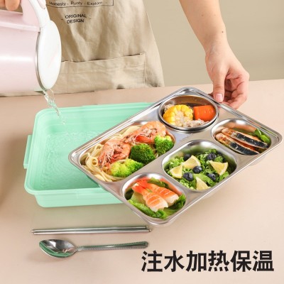 定制304不锈钢保温饭盒食堂餐盘上班族成人便携式密封分格快餐盒图3