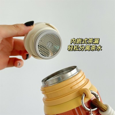 新款格纹小碗盖保温杯316不锈钢茶水分离高颜值户外便携运动水杯图4