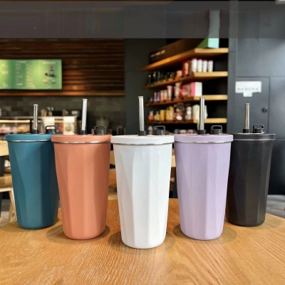 新款菱形保温杯304不锈钢菱形渐变吸管咖啡杯大容量保冷冰霸杯子图3