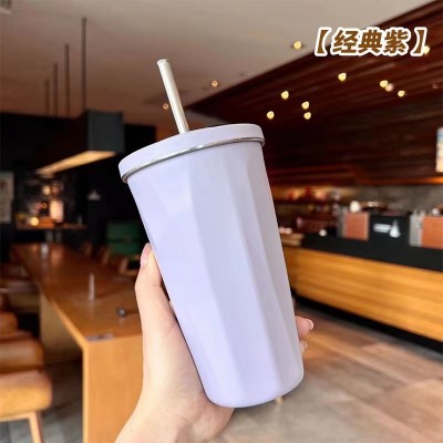 新款菱形保温杯304不锈钢菱形渐变吸管咖啡杯大容量保冷冰霸杯子图4