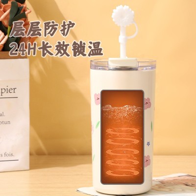 批发不锈钢吸管杯高颜值真空双饮杯保温保冷咖啡杯便携车载白玉杯图4