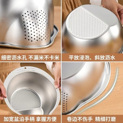 不锈钢淘米盆漏盆洗米筛家用厨房洗菜果蔬沥水滤水篮子图1