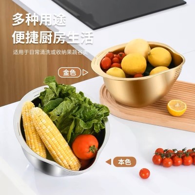 不锈钢淘米盆漏盆洗米筛家用厨房洗菜果蔬沥水滤水篮子图3