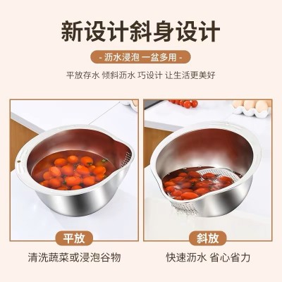 不锈钢淘米盆漏盆洗米筛家用厨房洗菜果蔬沥水滤水篮子图2