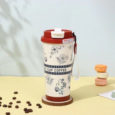 跨境新款316不锈钢保温杯铃兰花高颜值咖啡杯大容量吸管水杯批发图2