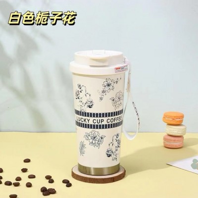 跨境新款316不锈钢保温杯铃兰花高颜值咖啡杯大容量吸管水杯批发图3