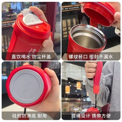 厂家直供 可乐咖啡杯304不锈钢车载保温杯便携提绳随手马克杯代发图3