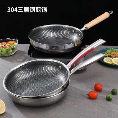 304不锈钢煎锅 双面蜂窝三层钢家用平底锅不粘锅煎蛋牛排炒菜商用图2