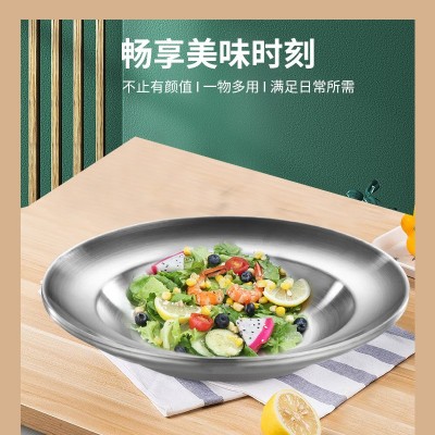 201不锈钢韩式双层烤肉盘西餐牛排盘 加厚圆形隔热盘点心盘多用盘图4