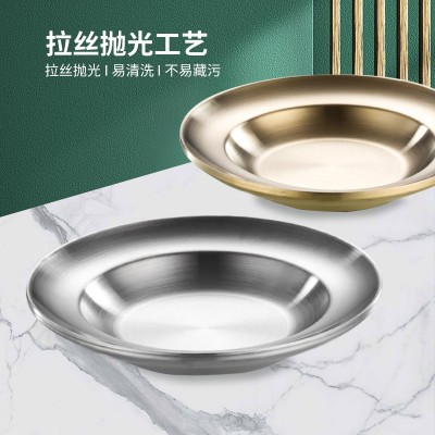 201不锈钢韩式双层烤肉盘西餐牛排盘 加厚圆形隔热盘点心盘多用盘图2